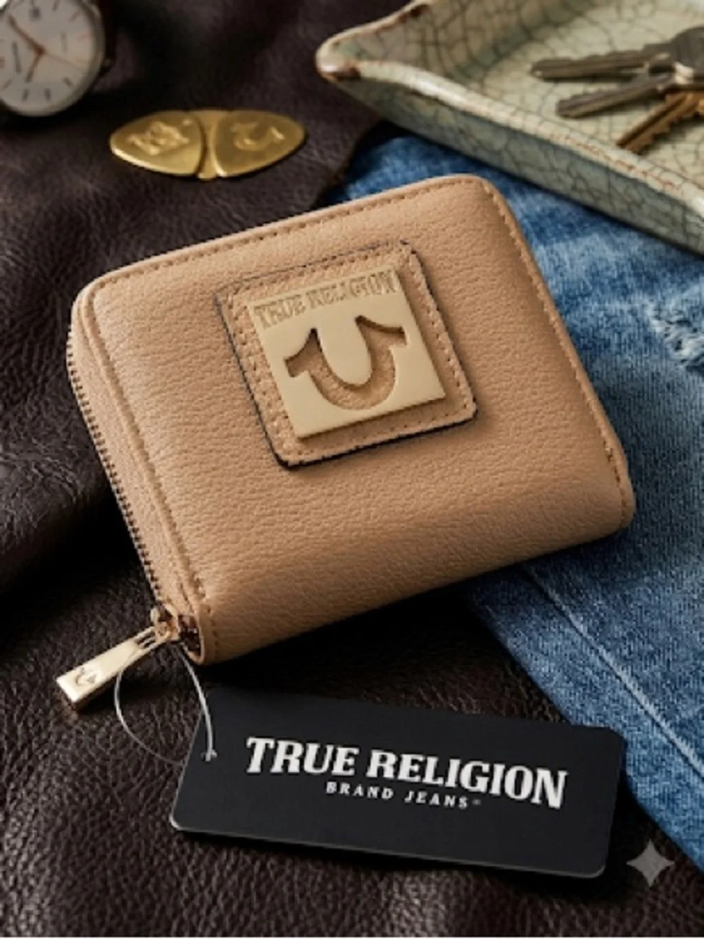 True Religion Beige Zip-Around Wallet NWT